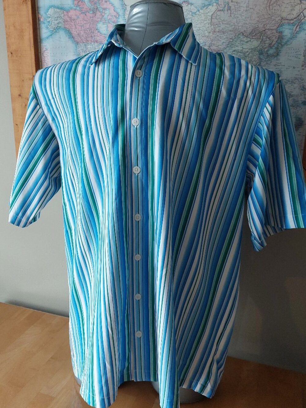 Nike Golf Dri Fit Striped Button Front Shirt Men's Size Large Blue White